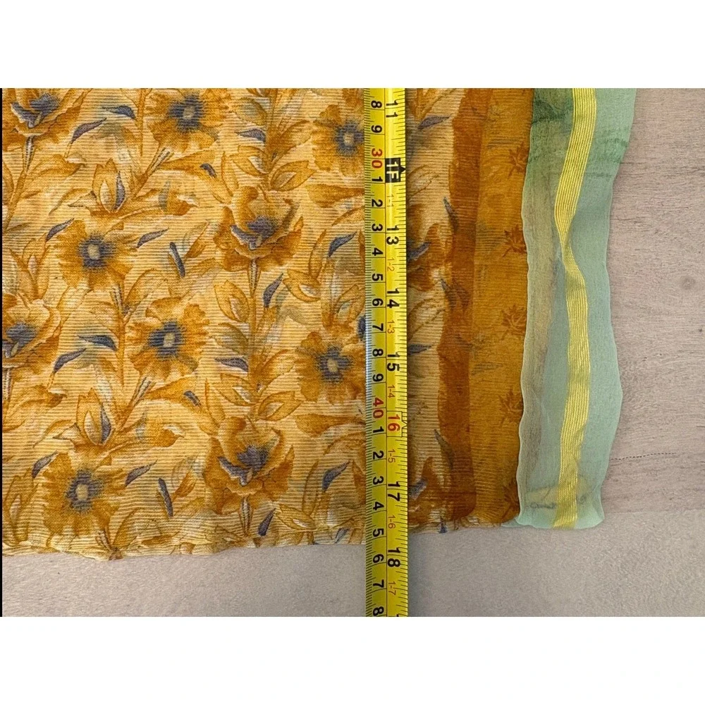 Vintage Sheer Chiffon Tote Bag Print Mustard Yellow Green Border Lightweight